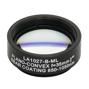 LA1027-B-ML - Ø1in N-BK7 Plano-Convex Lens, SM1-Threaded Mount, f = 35 mm, ARC: 650-1050 nm