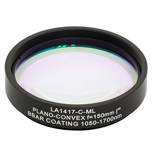 LA1417-C-ML - Ø2in N-BK7 Plano-Convex Lens, SM2-Threaded Mount, f = 150 mm, ARC: 1050-1700 nm