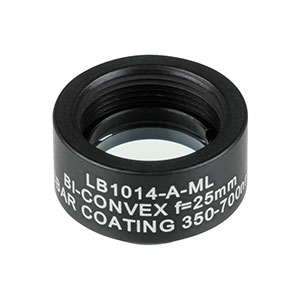 LB1014-A-ML - Mounted N-BK7 Bi-Convex Lens, Ø1/2in, f = 25.0 mm, ARC: 350-700 nm