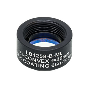 LB1258-B-ML - Mounted N-BK7 Bi-Convex Lens, Ø1/2in, f = 30.0 mm, ARC: 650-1050 nm