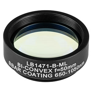 LB1471-B-ML - Mounted N-BK7 Bi-Convex Lens, Ø1in, f = 50.0 mm, ARC: 650-1050 nm