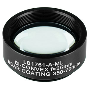 LB1761-A-ML - Mounted N-BK7 Bi-Convex Lens, Ø1in, f = 25.4 mm, ARC: 350-700 nm