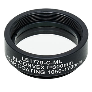 LB1779-C-ML - Mounted N-BK7 Bi-Convex Lens, Ø1in, f = 300.0 mm, ARC: 1050 - 1700 nm
