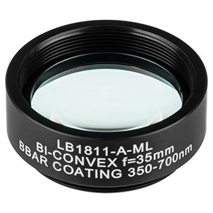 LB1811-A-ML - Mounted N-BK7 Bi-Convex Lens, Ø1in, f = 35.0 mm, ARC: 350-700 nm