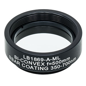 LB1869-A-ML - Mounted N-BK7 Bi-Convex Lens, Ø1in, f = 500.0 mm, ARC: 350-700 nm