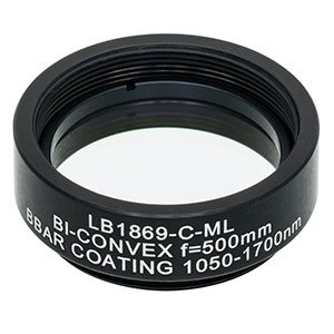LB1869-C-ML - Mounted N-BK7 Bi-Convex Lens, Ø1in, f = 500.0 mm, ARC: 1050 - 1700 nm