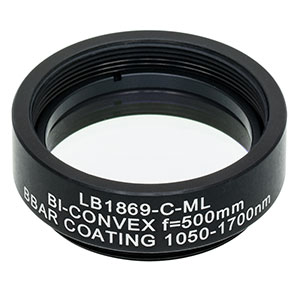 LB1869-C-ML - Mounted N-BK7 Bi-Convex Lens, Ø1in, f = 500.0 mm, ARC: 1050 - 1700 nm