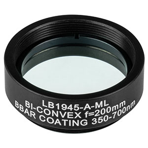 LB1945-A-ML - Mounted N-BK7 Bi-Convex Lens, Ø1in, f = 200.0 mm, ARC: 350 - 700 nm