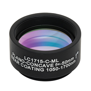 LC1715-C-ML - Ø1in N-BK7 Plano-Concave Lens, SM1-Threaded Mount, f = -50.0 mm, ARC: 1050-1700 nm