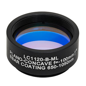 LC1120-B-ML - Ø1in N-BK7 Plano-Concave Lens, SM1-Threaded Mount, f = -100 mm, ARC: 650-1050 nm