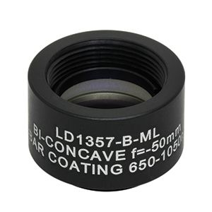 LD1357-B-ML - Ø1/2in N-BK7 Bi-Concave Lens, SM05-Mounted, f =-50 mm, ARC: 650-1050 nm