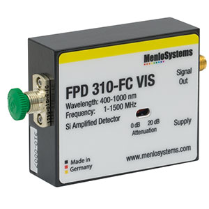 FPD310-FC-VIS - Si Switchable Gain, High Sensitivity PIN Amplified Detector, 400 to 1000 nm, 1 MHz - 1.5 GHz 