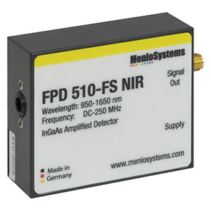 FPD510-FS-NIR - InGaAs Fixed Gain, High-Sensitivity PIN Amplified Detector, 950 - 1650 nm, DC - 250 MHz, 0.07 mm², M4 Mounting Hole