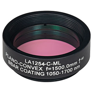 LA1254-C-ML - Ø1in N-BK7 Plano-Convex Lens, SM1-Threaded Mount, f = 1500 mm, ARC: 1050-1700 nm