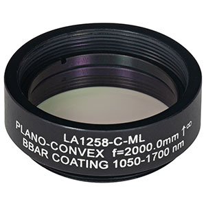LA1258-C-ML - Ø1in N-BK7 Plano-Convex Lens, SM1-Threaded Mount, f = 2000 mm, ARC: 1050-1700 nm