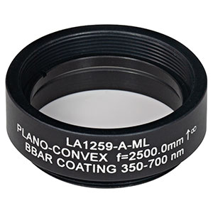 LA1259-A-ML - Ø1in N-BK7 Plano-Convex Lens, SM1-Threaded Mount, f = 2500 mm, ARC: 350-700 nm