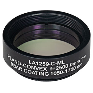 LA1259-C-ML - Ø1in N-BK7 Plano-Convex Lens, SM1-Threaded Mount, f = 2500 mm, ARC: 1050-1700 nm