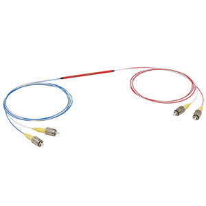 TN980R1F2A - 2x2 Narrowband Fiber Optic Coupler, 980 ± 15 nm, 0.14 NA, 99:1 Split, FC/PC Connectors