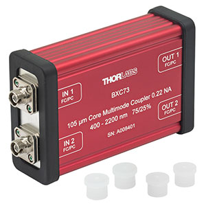 BXC73 - 2x2 Boxed Multimode Fiber Optic Coupler, Low OH, Ø105 µm Core, 0.22 NA, 75:25 Split, FC/PC