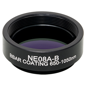 NE08A-B - Ø25 mm Absorptive Neutral Density Filter, ARC: 650-1050 nm, SM1-Threaded Mount, OD: 0.8