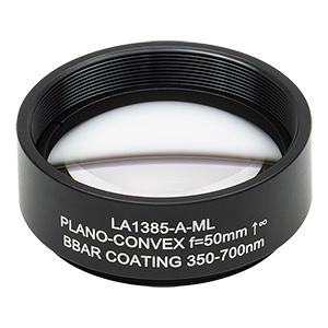 LA1385-A-ML - Ø1.5in N-BK7 Plano-Convex Lens, SM1.5-Threaded Mount, f = 50 mm, ARC: 350-700 nm