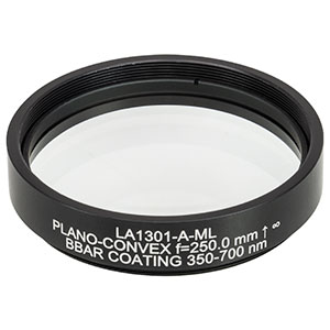 LA1301-A-ML - Ø2in N-BK7 Plano-Convex Lens, SM2-Threaded Mount, f = 250 mm, ARC: 350-700 nm