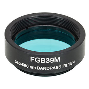 FGB39M - Ø25 mm BG39 Colored Glass Bandpass Filter, SM1-Threaded Mount, 360 - 580 nm