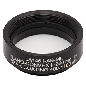 LA1461-AB-ML - Ø1in N-BK7 Plano-Convex Lens, SM1-Threaded Mount, f = 250 mm, ARC: 400-1100 nm