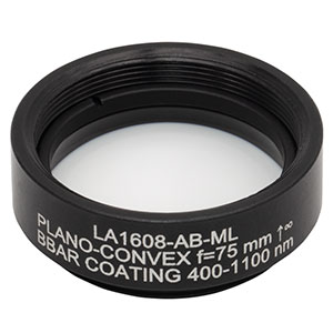 LA1608-AB-ML - Ø1in N-BK7 Plano-Convex Lens, SM1-Threaded Mount, f = 75 mm, ARC: 400-1100 nm