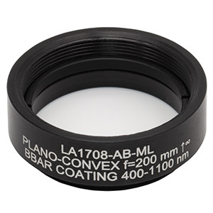 LA1708-AB-ML - Ø1in N-BK7 Plano-Convex Lens, SM1-Threaded Mount, f = 200 mm, ARC: 400-1100 nm