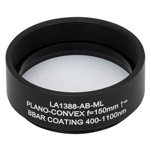 LA1388-AB-ML - Ø1.5in N-BK7 Plano-Convex Lens, SM1.5-Threaded Mount, f = 150 mm, ARC: 400-1100 nm
