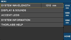 Optical Transmitter System Wavelength Settings Screen