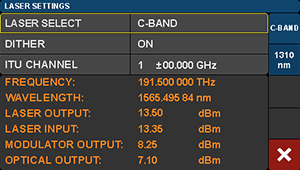 Dual Band E-O Converter Laser Settings Screen