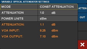 VOA Settings Screen of the TLX1 and TLX2